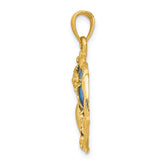 14K Gold Blue Enameled Shell Cluster Pendant with Polished Finish